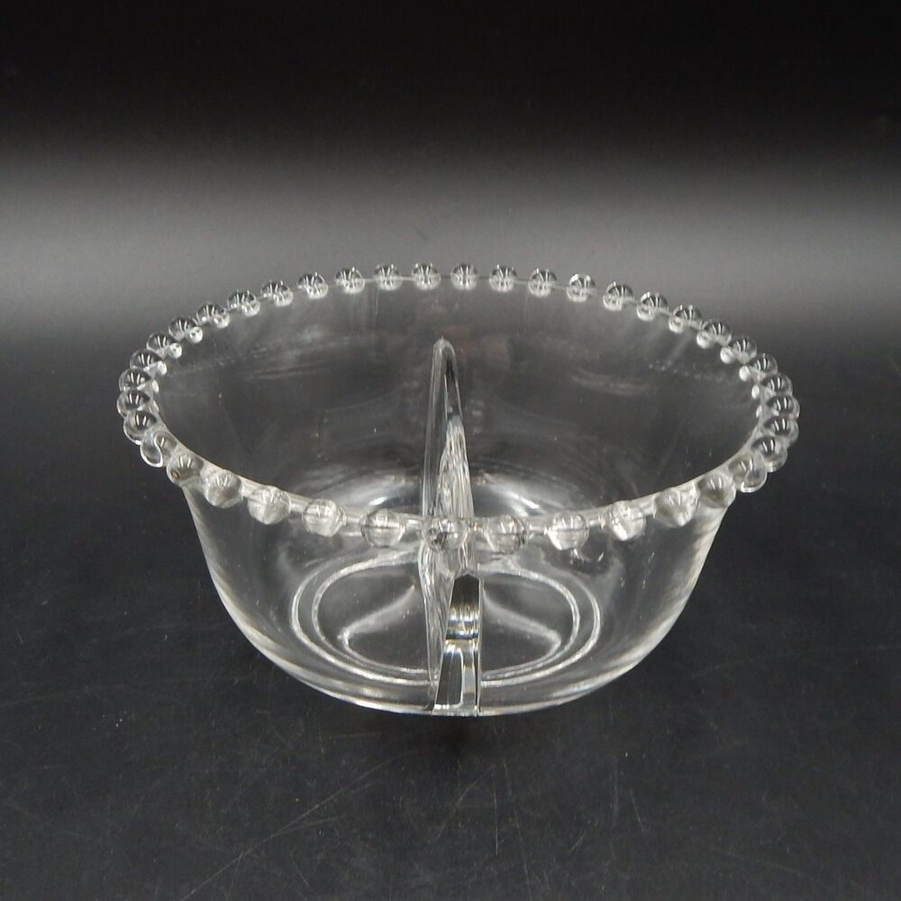 Imperial Glass Candlewick Divided Mayonnaise Serving Bowl Dips Sauce 6 In